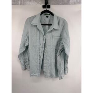 Lauren Ralph Lauren Womens Light Blue Linen Pintuck Shirt Plus Size 3X